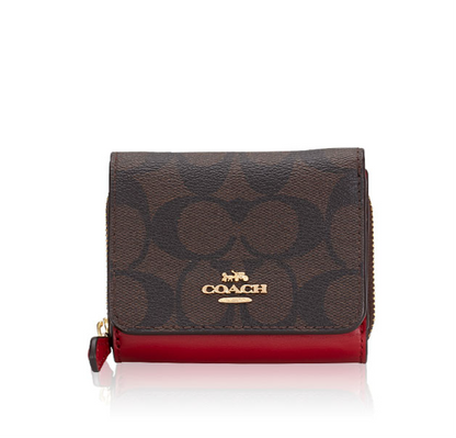 COACH Signature Small Trifold Wallet Brown Red