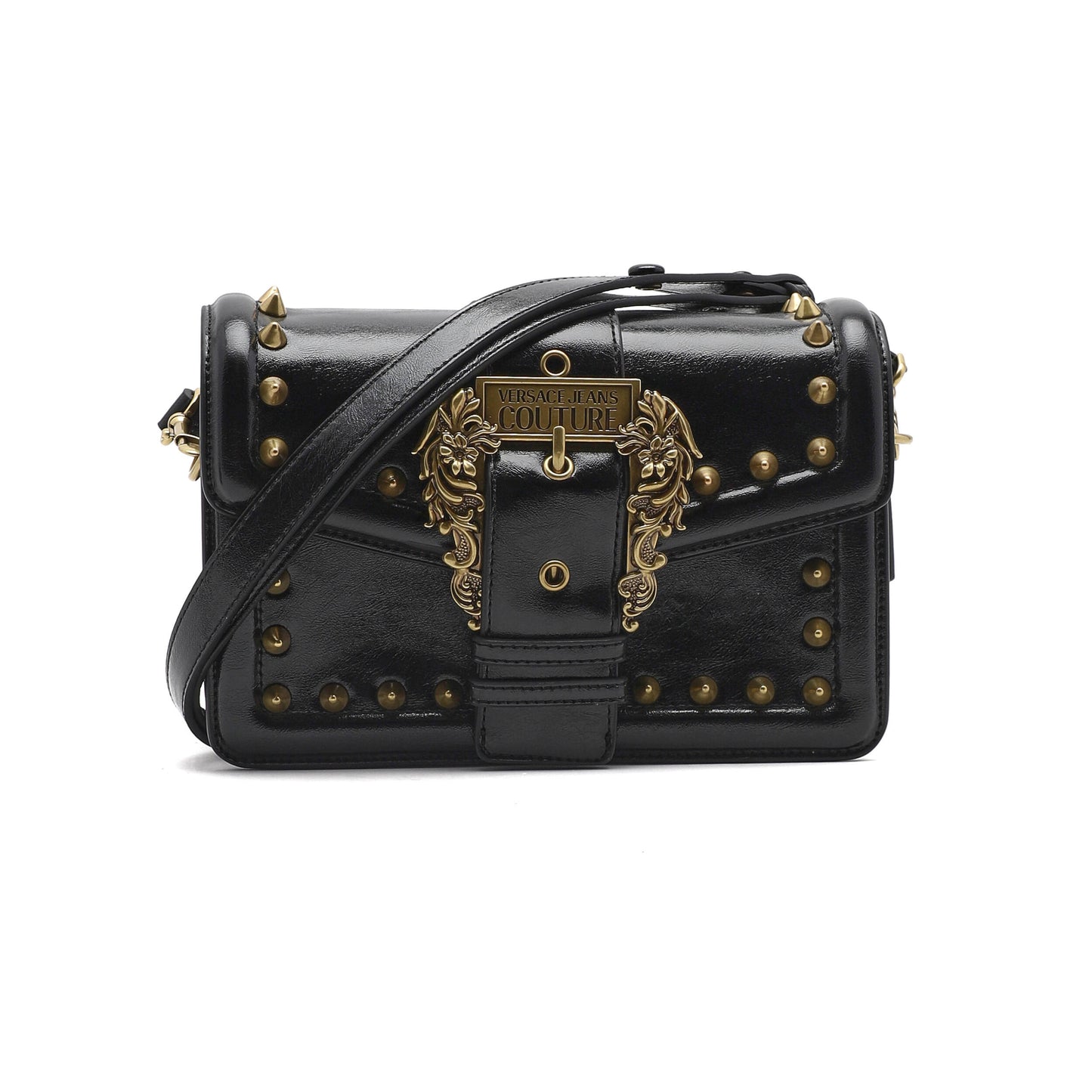 Versace Jeans Couture Baroque-buckle studded shoulder bag