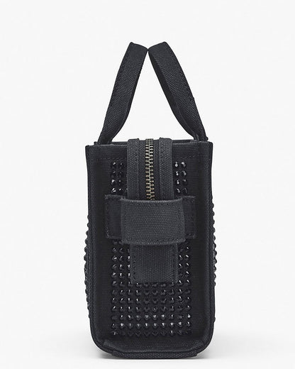 THE CRYSTAL CANVAS MICRO CROSSBODY TOTE BAG IN BLACK