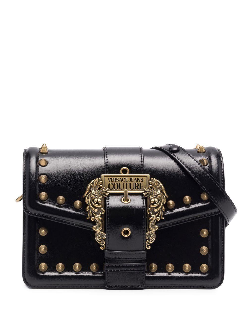 Versace Jeans Couture Baroque-buckle studded shoulder bag