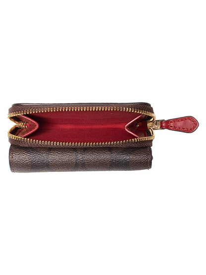 COACH Signature Small Trifold Wallet Brown Red