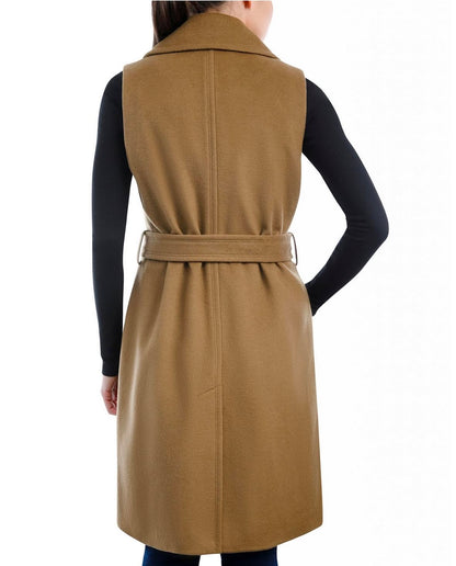 Sleeveless Belted Wool Blend Wrap Coat Michael Kors