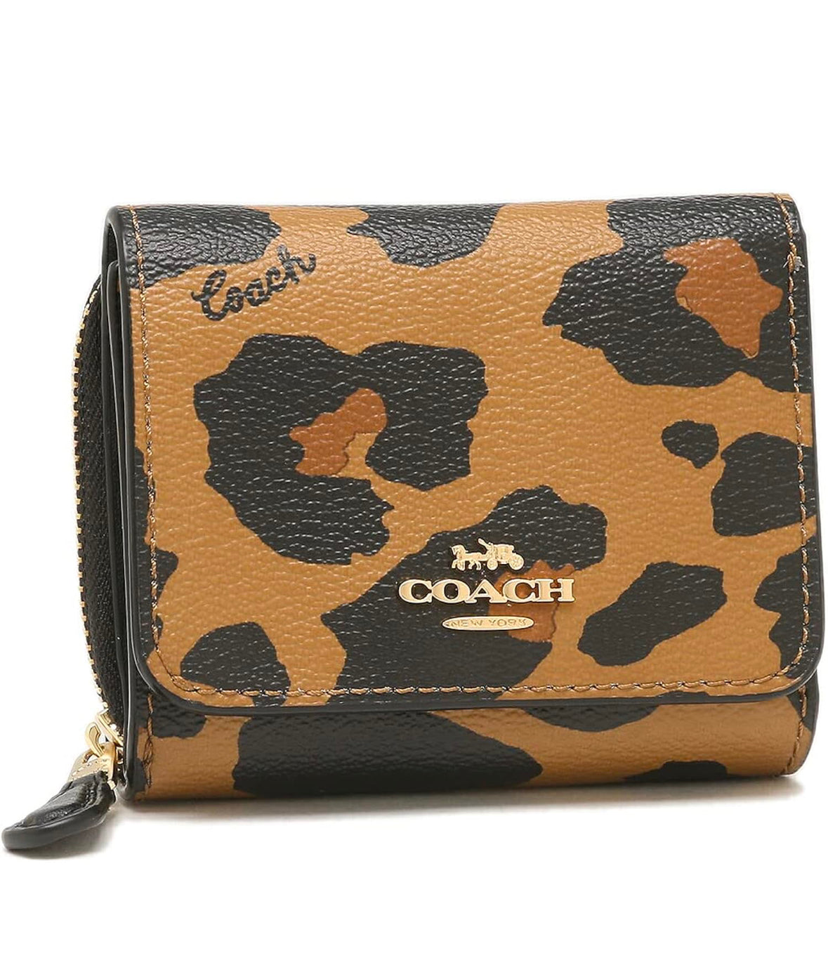 Coach Women's Trifold Wallet, Leopard Brown, Black