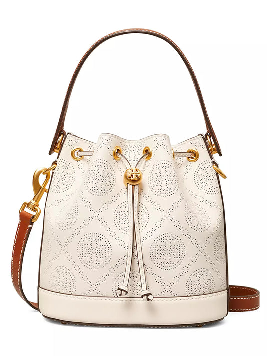 TORY BURCH † Monogram Perforated Leather Bucket Bag