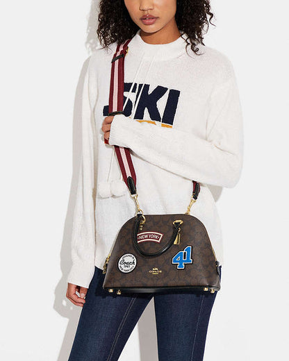 Katy Satchel In Signature Canvas With Ski Patches Coach