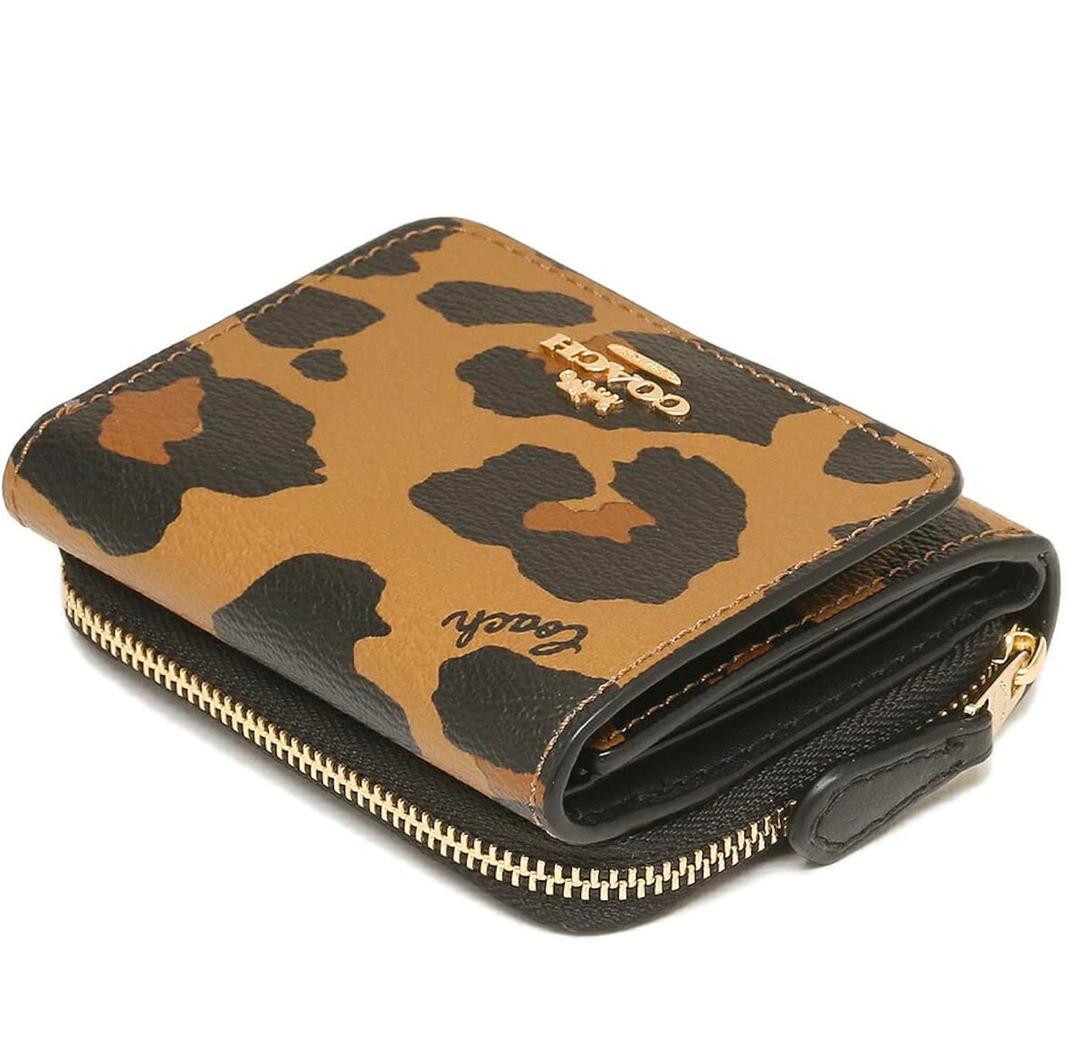 Coach Women's Trifold Wallet, Leopard Brown, Black