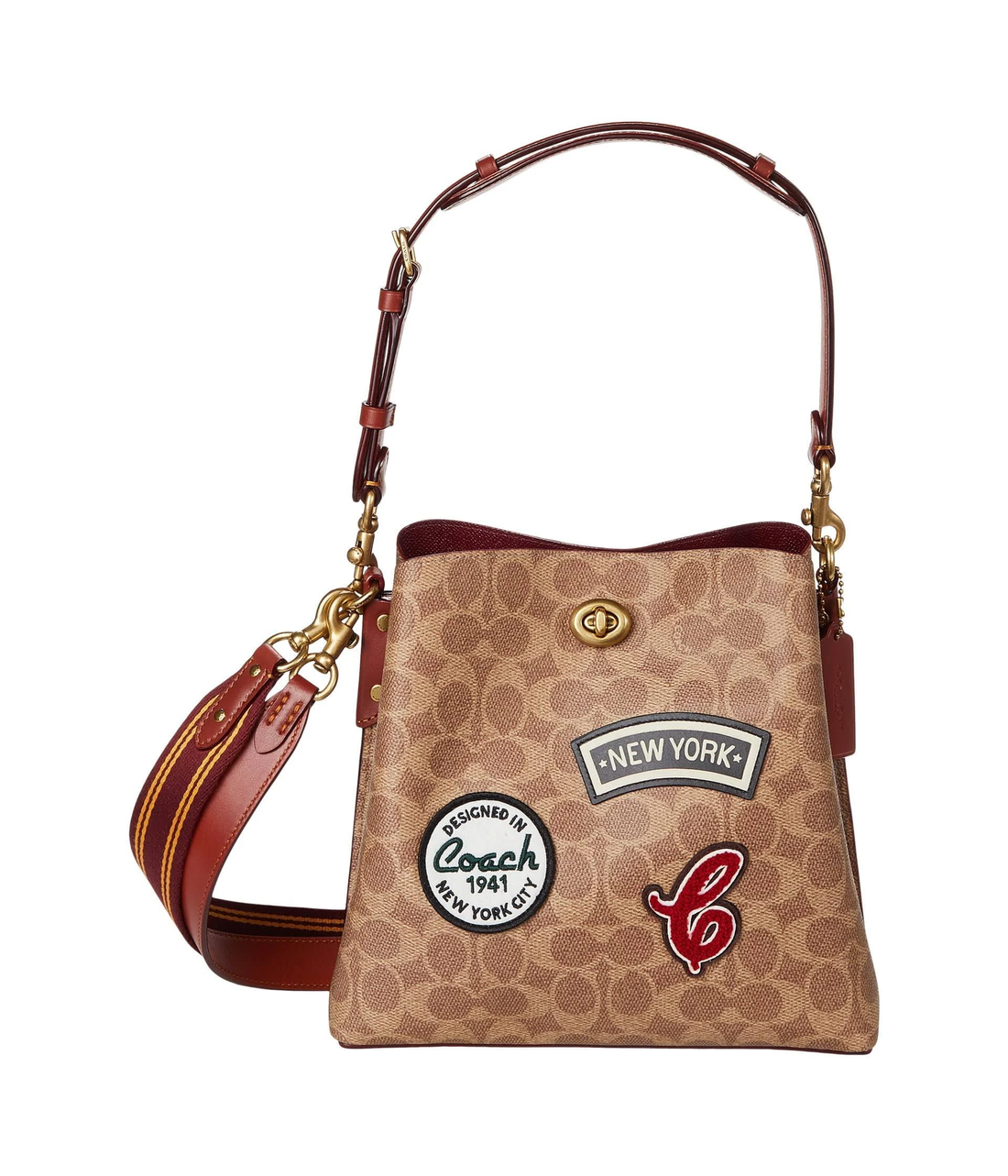 COACH WILLOW SIGNATURE CANVAS PATCHES BUCKET BAG