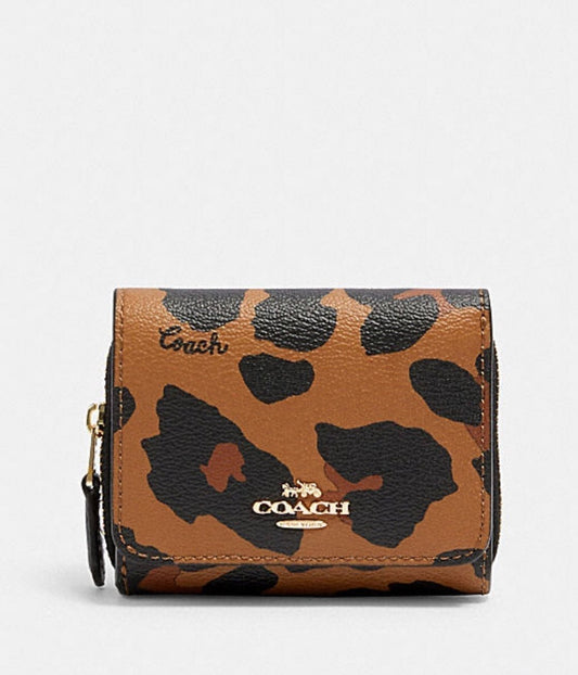 Coach Women's Trifold Wallet, Leopard Brown, Black