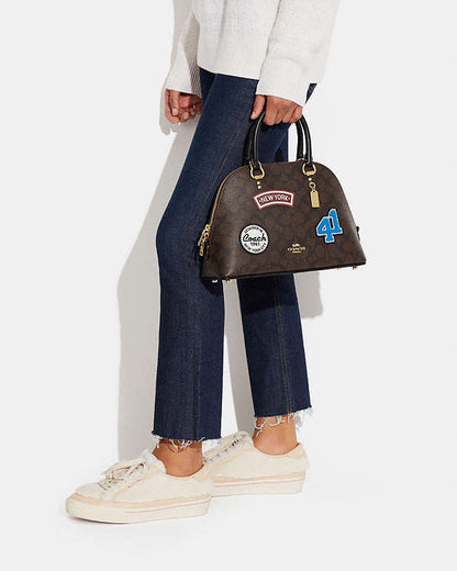 Katy Satchel In Signature Canvas With Ski Patches Coach