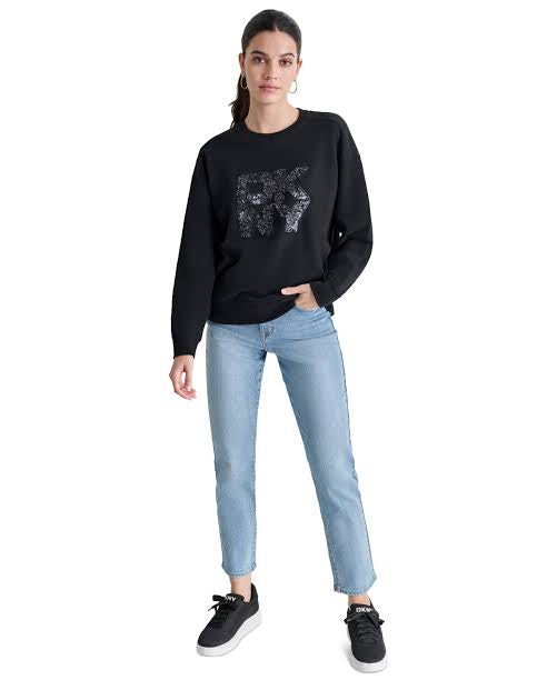 DKNY JEANS
Women's Sequin Applique Satin Stitch Stack Logo Cotton Sweatshirt In Black size M