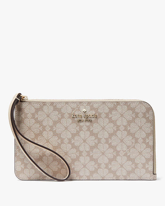 Kate Spade Lucy Spade Flower Medium L-zip Wristlet beige