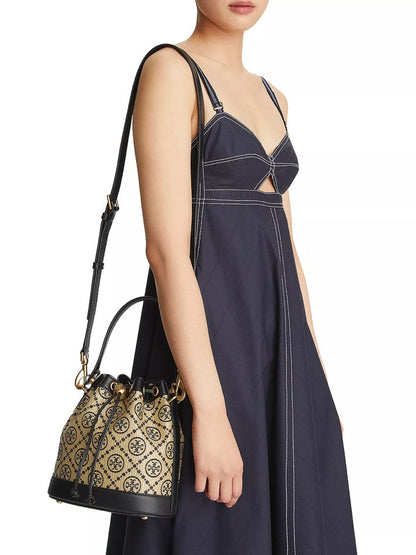 Tory Burch T Monogram Raffia Bucket Bag