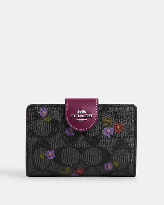 Coach Medium Corner Zip Wallet In Signature Canvas With Country Floral Print