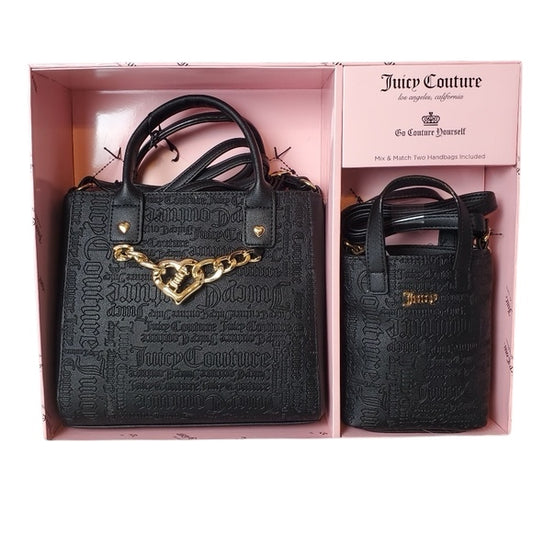 JUICY COUTURE black embossed 2 piece tote gift set