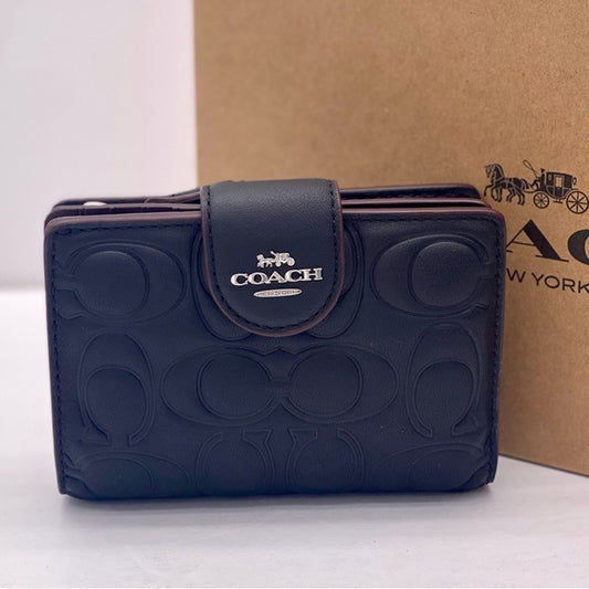 Coach Medium Corner Zip Wallet With Signature Black