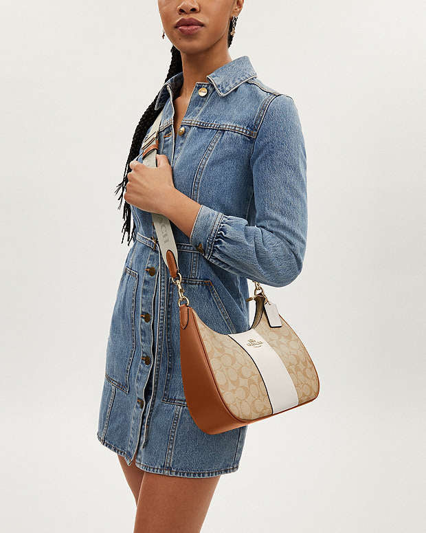 Coach Teri Hobo Bag In Signature Canvas With Stripe