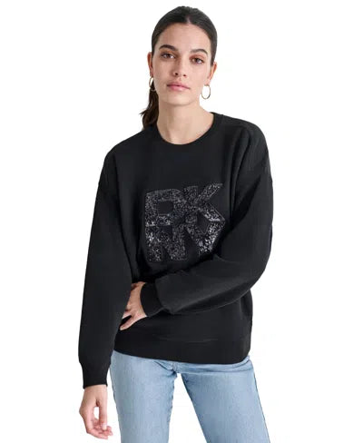 DKNY JEANS
Women's Sequin Applique Satin Stitch Stack Logo Cotton Sweatshirt In Black size M