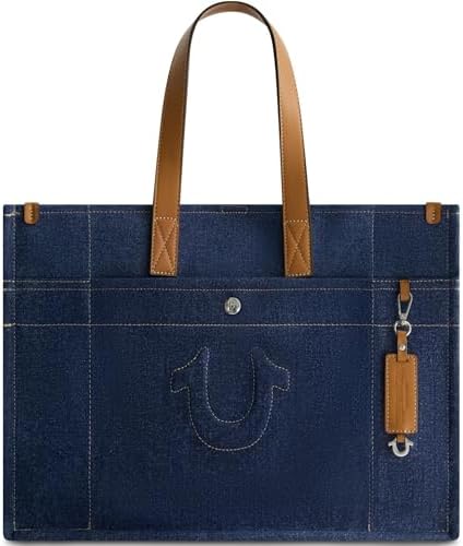 True Religion Women's Large Tote Bag, Stitched Horseshoe Canvas Travel Carryall Shoulder Handbag