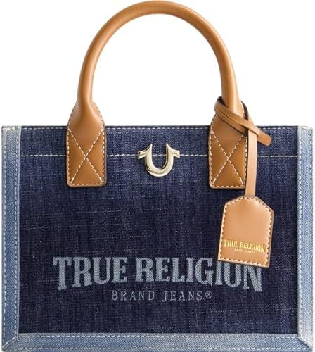 True Religion Bag for Women, small Handbag with Adjustable Shoulder Strap and Horseshoe Logo, Denim