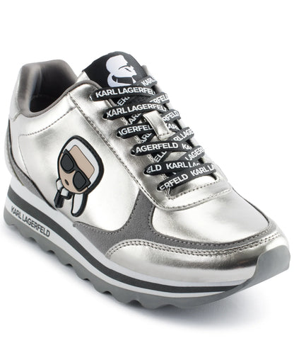 Karl Lagerfeld Paris Meade Low Top Logo Platform Sneakers silver size 37.5