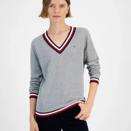 Tommy Hilfiger Women's Contrast-Trim V-Neck Sweater Gary L